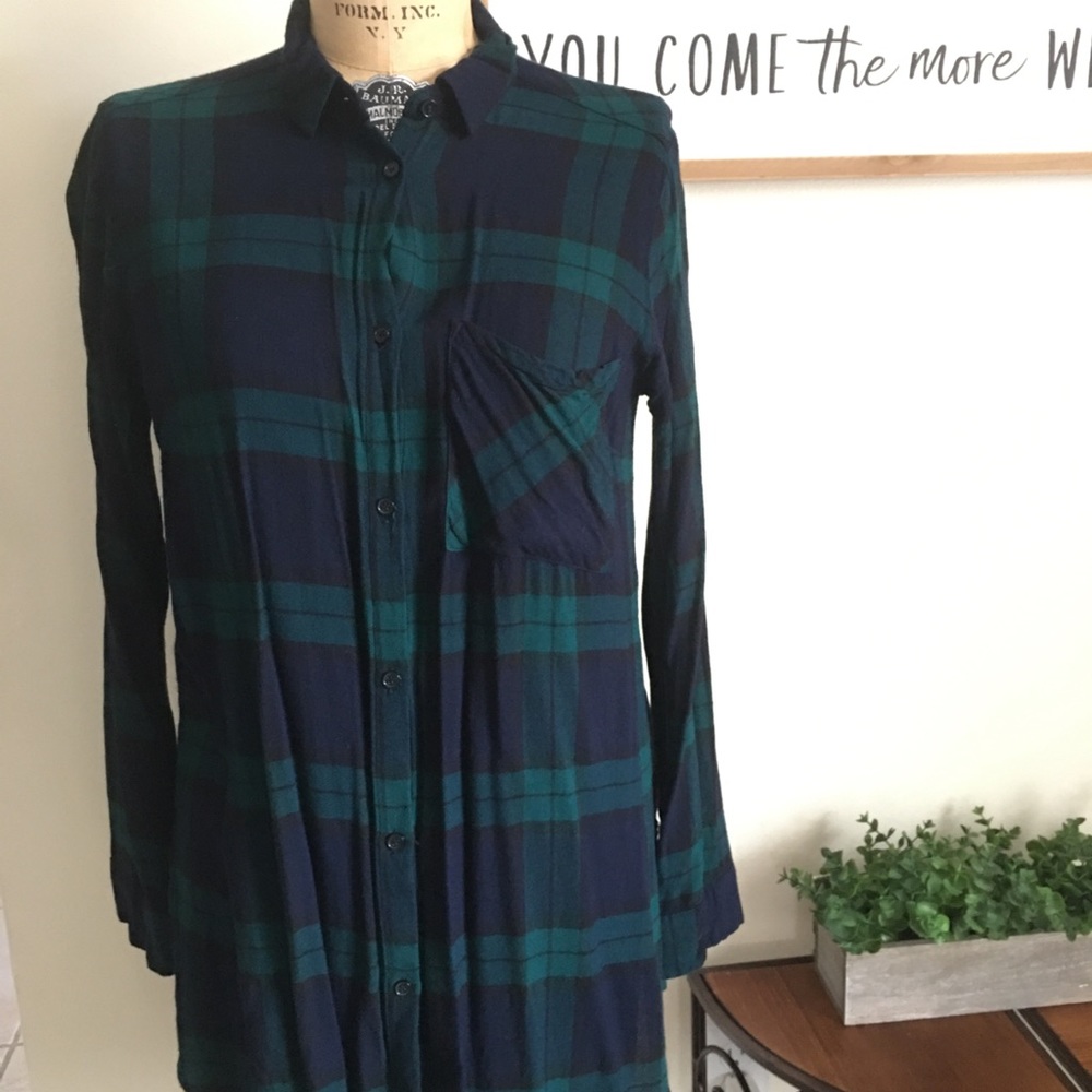 Navy & Green plaid button down